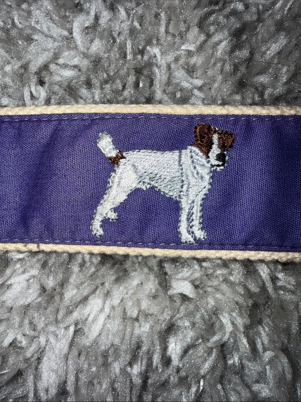 Vintage Cotton Handmade Belt featuring embroidered Jack Russel Terrier Dog